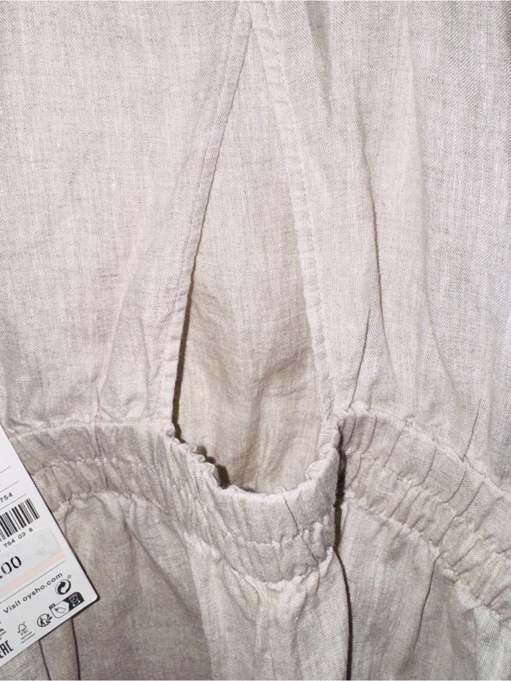 NEW OYSHO Casual Sleeveless Cross Back Linen Cream Stretchy Waist Pocket Romper - Picture 8 of 12